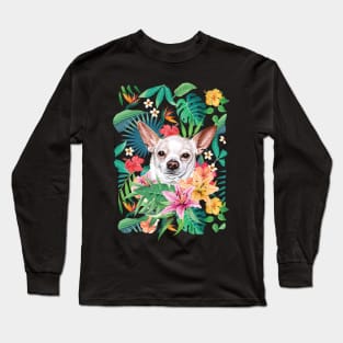 Tropical Short Haired White Chihuahua 2 Long Sleeve T-Shirt